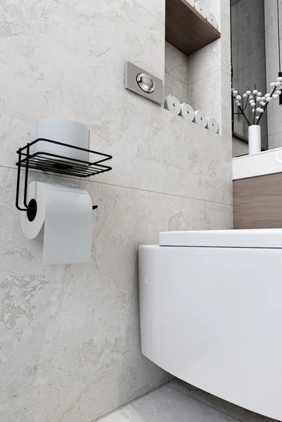 Jusso Yapışkanlı Tuvalet Kağıtlığı Tutacağı Askısı Mat Siyah Metal Tuvalet Kağıtlık - 4