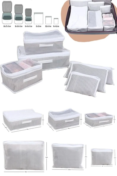 ESTİ 6'lı Valiz Düzenleyici Set Çizgili Gri