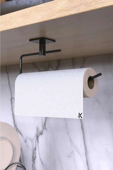 Jusso Kare Yapışkanlı Siyah Kağıt Rulo Havluluk, Peçetelik, Yapışkanlı Tasarım, Banyo Askısı