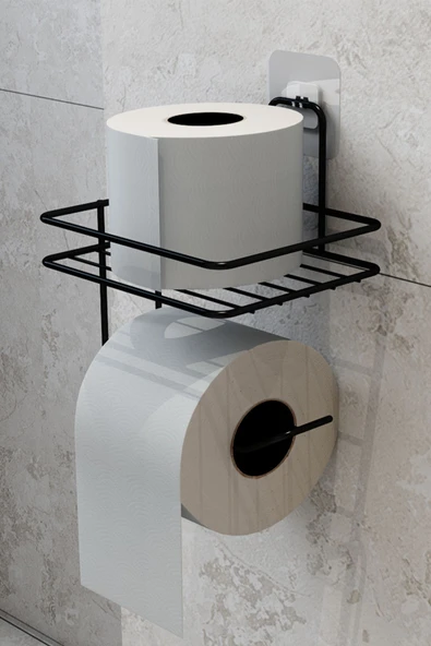 Jusso Yapışkanlı Tuvalet Kağıtlığı Tutacağı Askısı Mat Siyah Metal Tuvalet Kağıtlık