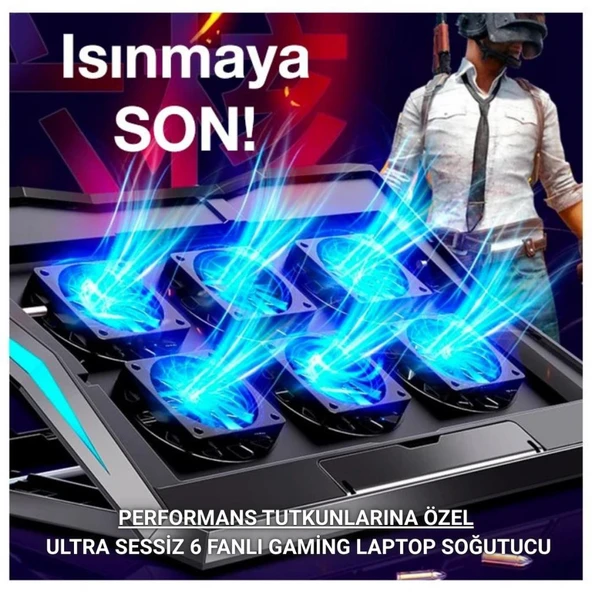 Polham Ultra Sessiz 6 Fanlı Gaming Laptop Soğutucu, Süper Soğutucu Led Işıklı Dayanıklı Laptop Standı - Resim 2