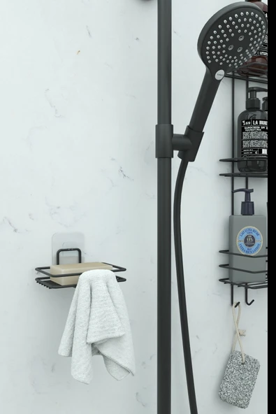 Jusso Yapışkanlı Sabunluk Banyo Mutfak Lavabo Metal Katı Sabunluk Siyah - 2