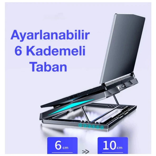 Polham Ultra Sessiz 6 Fanlı Gaming Laptop Soğutucu, Süper Soğutucu Led Işıklı Dayanıklı Laptop Standı - Resim 4