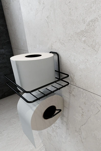 Jusso Yapışkanlı Tuvalet Kağıtlığı Tutacağı Askısı Mat Siyah Metal Tuvalet Kağıtlık - 3