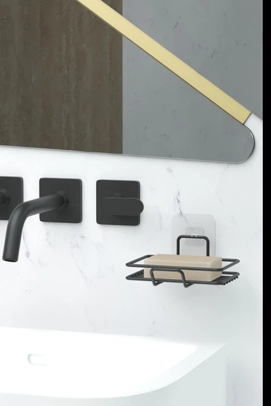 Jusso Yapışkanlı Sabunluk Banyo Mutfak Lavabo Metal Katı Sabunluk Siyah