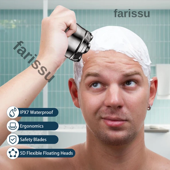 RQ518 Kel Kafa Tıraş Makinesi – Sakal ve Günlük Sinek Kaydı Tıraş, USB, Su Geçirmez - 7