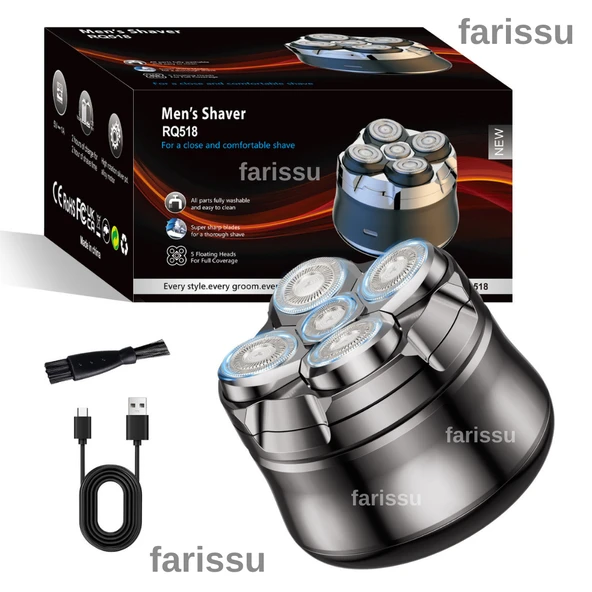 RQ518 Kel Kafa Tıraş Makinesi – Sakal ve Günlük Sinek Kaydı Tıraş, USB, Su Geçirmez