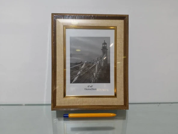 AHŞAP VE KREM Renkli ÇERÇEVE - ALTIN ÇİZGİLİ 15 x 20 cm