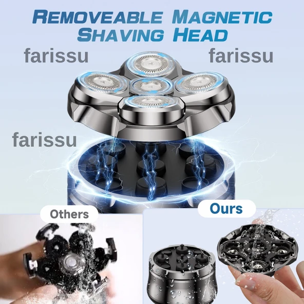 RQ518 Kel Kafa Tıraş Makinesi – Sakal ve Günlük Sinek Kaydı Tıraş, USB, Su Geçirmez - 5