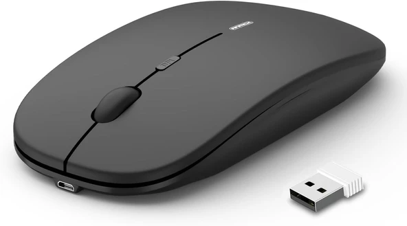 Kablosuz Şarj Edilebilir Sessiz Mini Mouse USB Optik Fare - Siyah