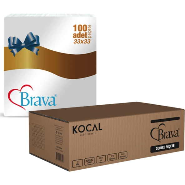 Brava 1/8 Garson Katlama Peçete 33x33 cm Beyaz 2 Katlı – Kenar Desenli, 100 lü (12 li Koli) ürün görseli 1