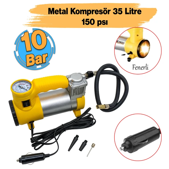 Metal Hava Kompresörü 150 Psı 12V Araç Tipi Çakmaklık Araba Bisiklet Teker Lastik Şambrel Top Şişirme