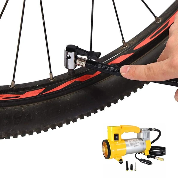 Metal Hava Kompresörü 150 Psı 12V Araç Tipi Çakmaklık Araba Bisiklet Teker Lastik Şambrel Top Şişirme - 3