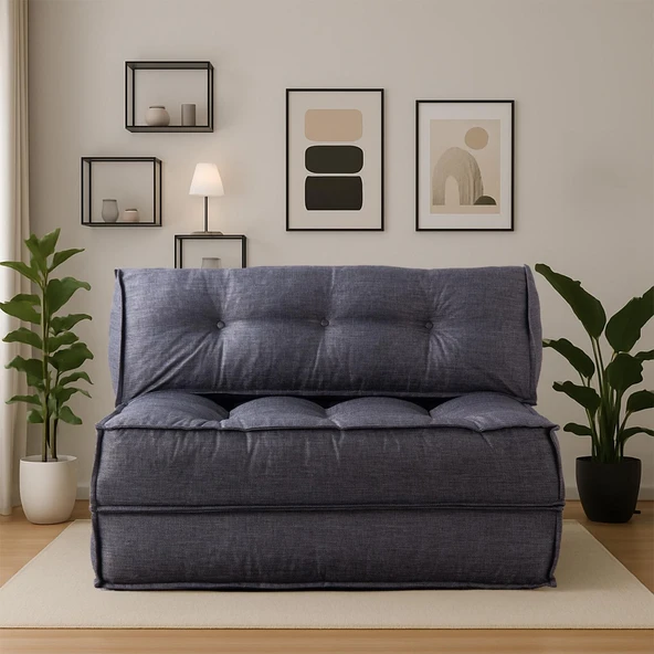 Homedius Mocca Keten Çift Kişilik Katlanır Yatak Katlanır Koltuk Bej Çift - 8