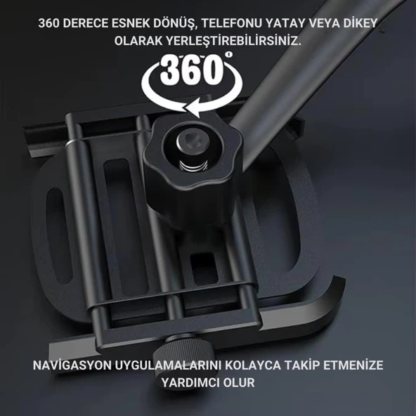 Polham Ful Metal Gidon Uyumlu 360 Derece Dönen Başlık Motorsiklet Telefon Tutucu, Bisiklet, Scooter Uyumlu Sıkıştırmalı Tutucu - 4