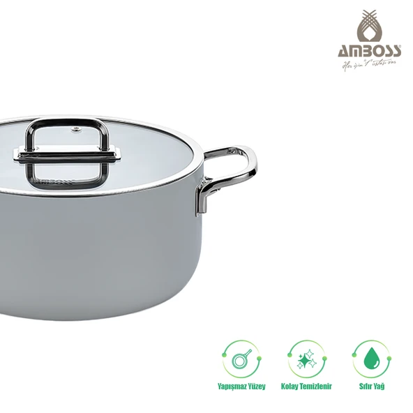 Sera Nova Seramik Yanmaz Yapışmaz Derin Tencere 20 cm Gri - 3