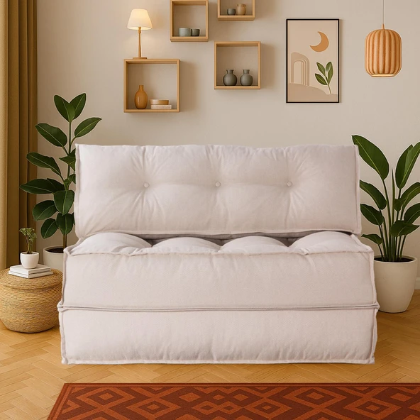 Homedius Mocca Keten Çift Kişilik Katlanır Yatak Katlanır Koltuk Bej Çift