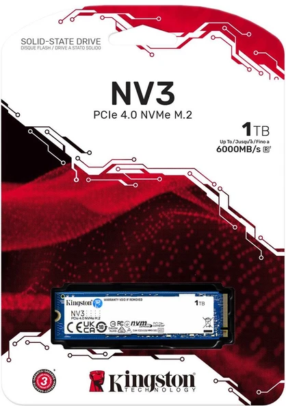 Kingston 1TB NV3 NVMe Gen4 Okuma 6000MB-Yazma 4000MB M.2 SSD