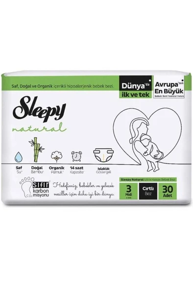 Sleepy Natural Bebek Bezi 3 Numara Midi 30 Adet