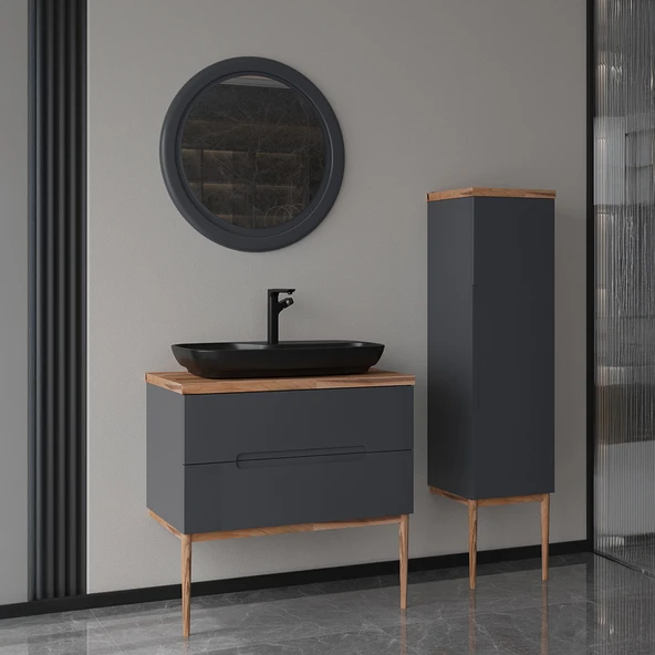 Ubm Monarc 80 Cm Lake Banyo Dolabı Antrasit - 4