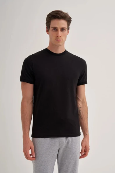 Cazador Bisiklet Yaka Slim Fit Düz Örme Likralı Tişört 4620 - Resim 2