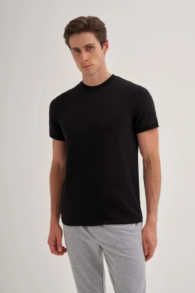 Cazador Bisiklet Yaka Slim Fit Düz Örme Likralı Tişört 4620 - Resim 3