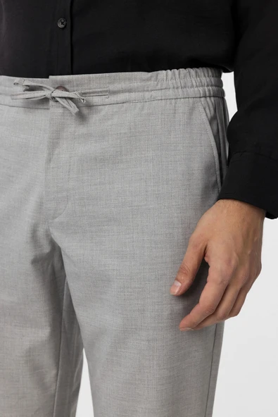 Süvari Slim Kalıp Gri Bağcıklı Jogger Pantolon - 4