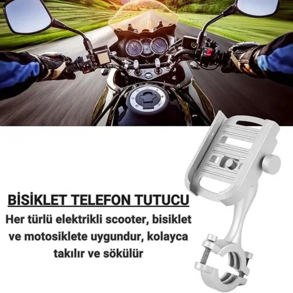 Polham Ful Metal Gidon Uyumlu 360 Derece Dönen Başlık Motorsiklet Telefon Tutucu, Bisiklet, Scooter Uyumlu Sıkıştırmalı Tutucu - 2