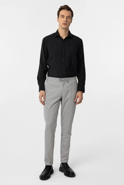 Süvari Slim Kalıp Gri Bağcıklı Jogger Pantolon - 2