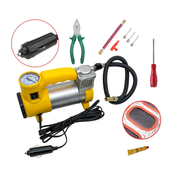 Metal Hava Kompresörü 150 Psı 12V Araç Tipi Çakmaklık Sibop Sökme Lastik Yapıştırma Solüsyon 5 Set - 7