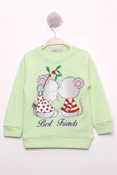 Toontoy Kız Çocuk Best Friend Baskılı Pamuklu Sweatshirt - 3