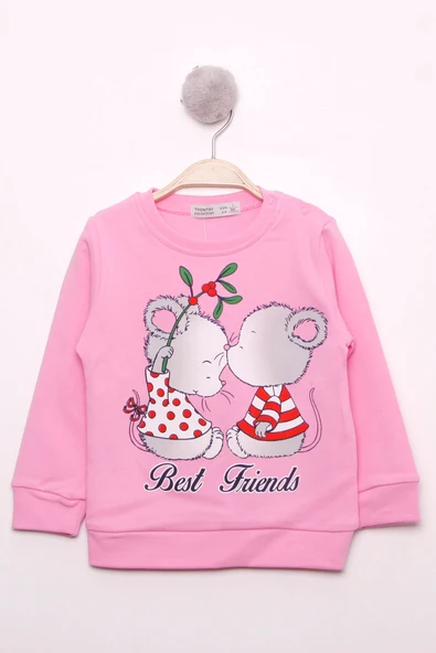 Toontoy Kız Çocuk Best Friend Baskılı Pamuklu Sweatshirt - 10