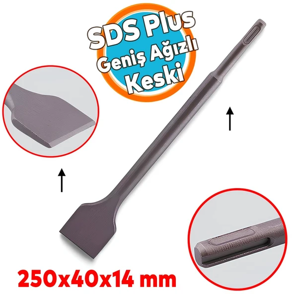 Geniş Ağızlı Keski SDS Plus 14x250x40mm Matkap Ucu Aparatı Beton Tuğla Taş Dayanıklı Çelik Kırıcı Uç