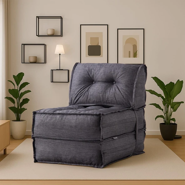 Homedius Mocca Keten Tek Kişilik Katlanır Yatak Katlanır Koltuk Gri Tek