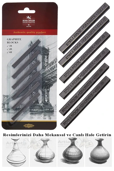 Sıkıştırılmış Kömür Füzen Seti 1 Paket Kohinoor 2B 4B 6B Yumuşak Orta Sert Siyah Kare Press Kömür Füzen Yassı Çizim - 3