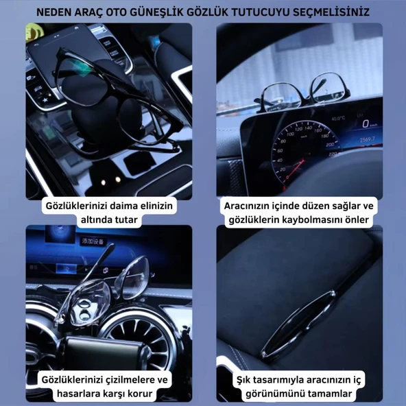 Polham Premium Mandallı Klipsli Araç İçi Gözlük Tutucu, Güneşlik Uyumlu Çerçeve Korumalı Süngerli Tutucu - 5