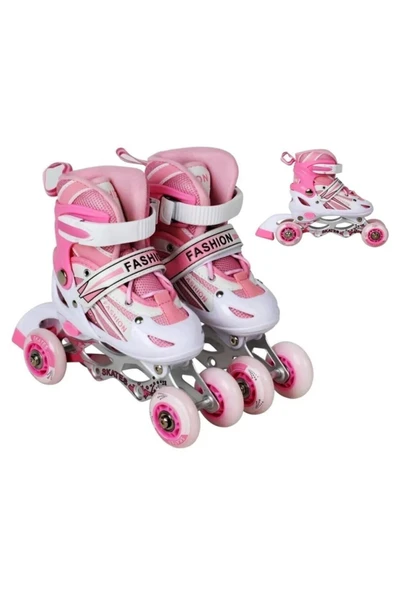 Duman Pembe Çocuk Pateni 2+2 Alıştırma Teker Numara Ayarlı Başlangıç Pateni 34-37 - 3