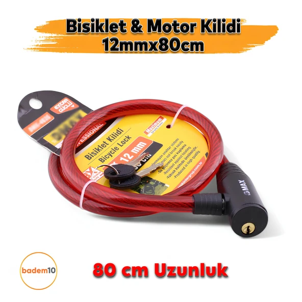 12 mm x 80 cm Çelik Halatlı Asma Kilit – Bisiklet, Motosiklet, Scooter Güvenlik Kilidi + 2 Anahtar
