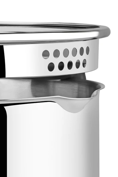 Nehir Roma 22 Cm Paslanmaz Çelik Süzgeç Kapaklı Fonksiyonel Derin Tencere - Resim 6