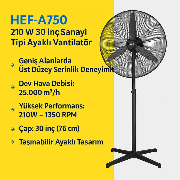 Sanayi Tipi 75 cm 210W Ayaklı Vantilatör Sessiz Geniş Alanlara Uygun Endüstriyel Güçlü Fan - 2