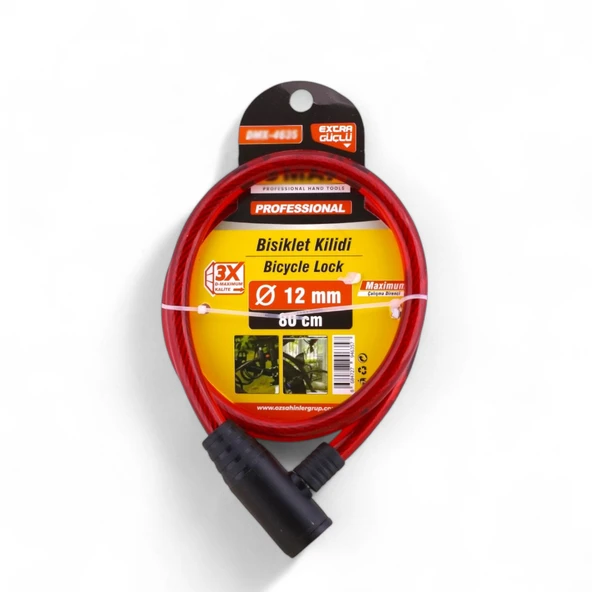12 mm x 80 cm Çelik Halatlı Asma Kilit – Bisiklet, Motosiklet, Scooter Güvenlik Kilidi + 2 Anahtar - 4