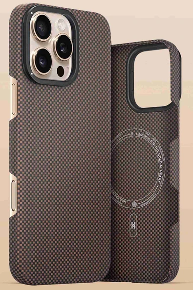 iPhone 15 Pro Max Uyumlu Lens Standlı Manyetik Şarj Özellikli Fuchsia Kevlar Telefon Kılıfı - Resim 11