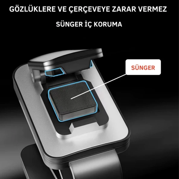 Polham Premium Mandallı Klipsli Araç İçi Gözlük Tutucu, Güneşlik Uyumlu Çerçeve Korumalı Süngerli Tutucu - 2