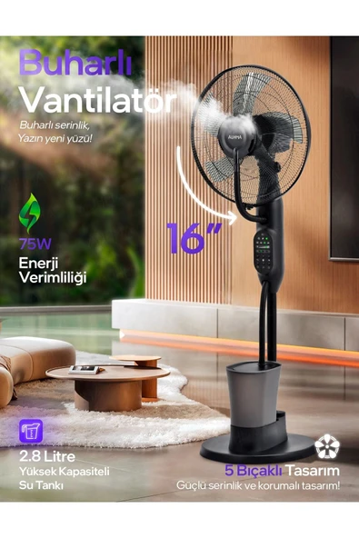 Auhma ACFN01 16 İnç 5 Bıçaklı 2.8 Litre Kapasiteli Buharlı Güçlü Vantilatör