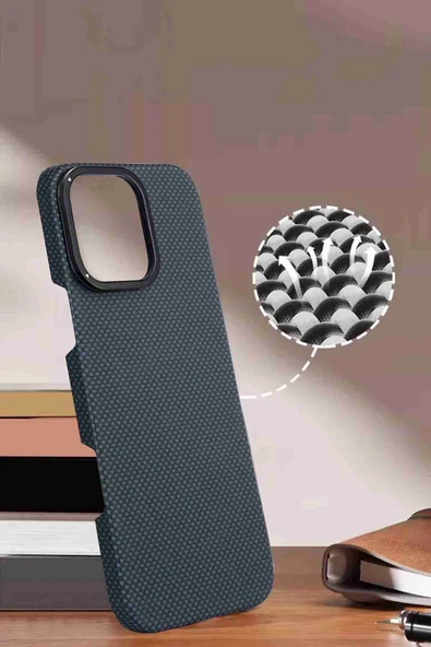 iPhone 15 Pro Max Uyumlu Lens Standlı Manyetik Şarj Özellikli Fuchsia Kevlar Telefon Kılıfı - Resim 7