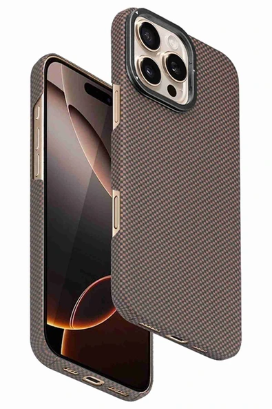 iPhone 15 Pro Max Uyumlu Lens Standlı Manyetik Şarj Özellikli Fuchsia Kevlar Telefon Kılıfı