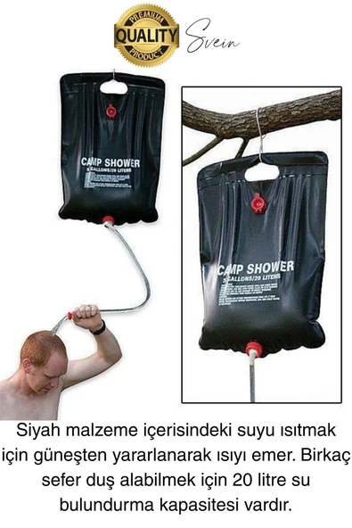 Premium Güneşte Isınabilen Taşınabilir Katlanabilen 20 Lt Kamp Duşu Seti Yıkanma Banyo Hortum Başlık - 2