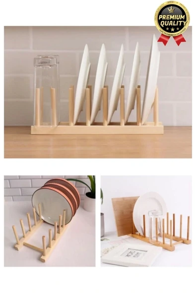 Çok Amaçlı Düzenleyici Bulaşıklık Plak Tabak Kitap Mutfak Organizer 8 Bölmeli Bambu Tabak Standı - 2