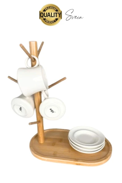 Büyük Geniş Bambu Aksesuar Takı Standı Askılığı Ahşap Anahtar Bardak Kupa Mutfak Raf Organizer - 6