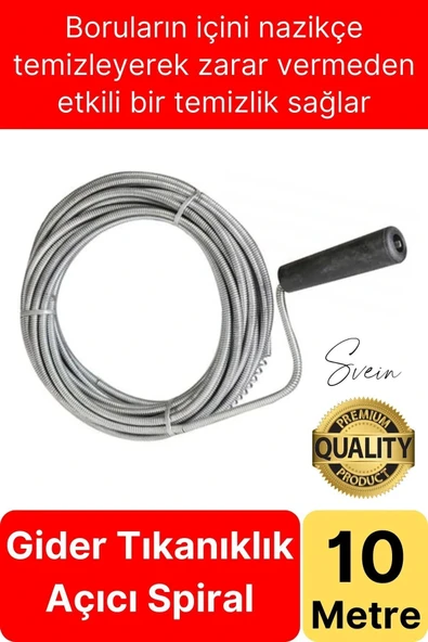 Premium 10 Metre Tıkanıklık Kanal Açma Klozet Gider Açıcı Boru Temizleme Spiral Tel Susta Manuel Uç